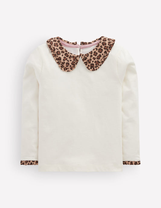 Collared Breton Jersey Top-Soft Ivory Leopard