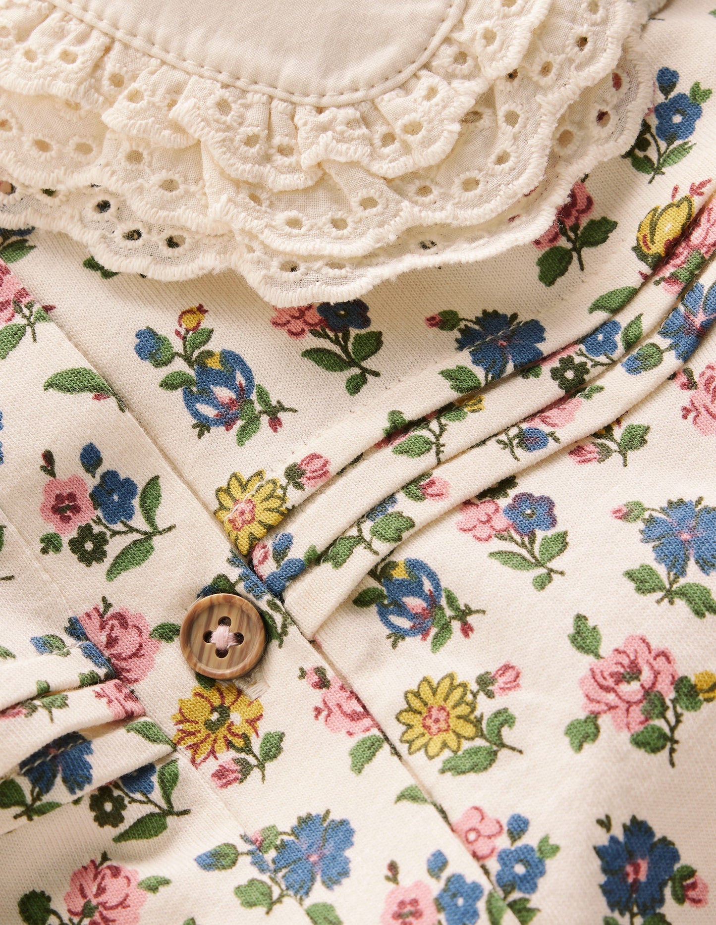 Broderie Collar Jersey Top-Vanilla White Floral