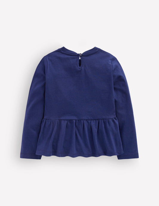 Long Sleeve Peplum Top-College Navy