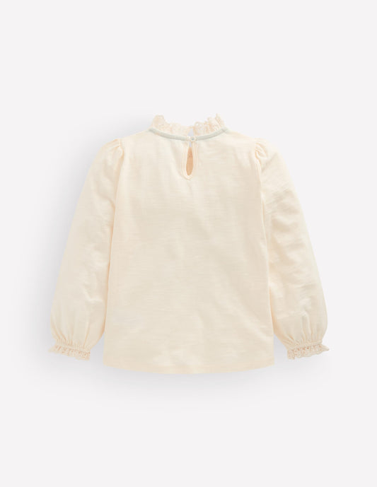 Broderie Trim Slub Top-Soft Ivory