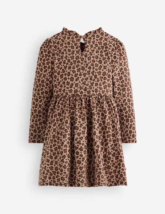 Long Sleeve Twirly Dress-Milk Chocolate Brown Leopard