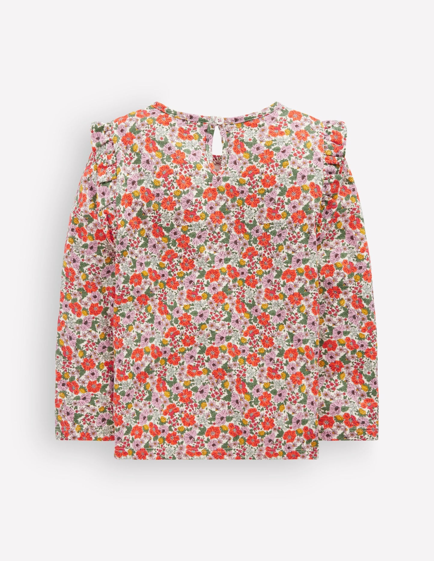 Frill Sleeve Slub Top-Soft Cream Garden Flowerbed