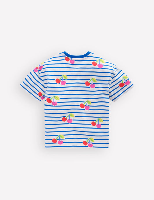 Easy Breton T-shirt-Kingfisher Blue Cherries