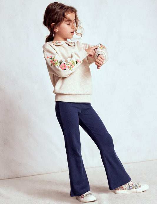 Ribbed Flared Leggings-College Navy