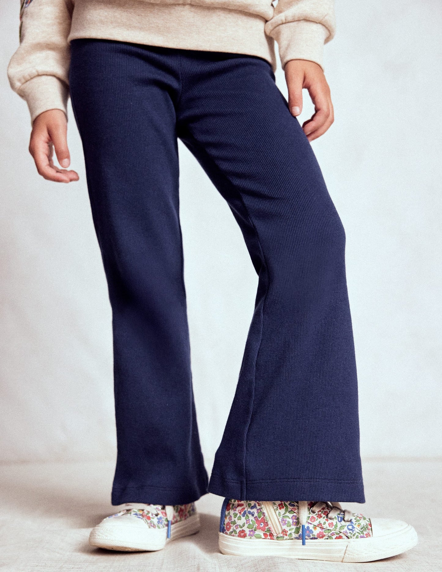 Ribbed Flared Leggings-College Navy