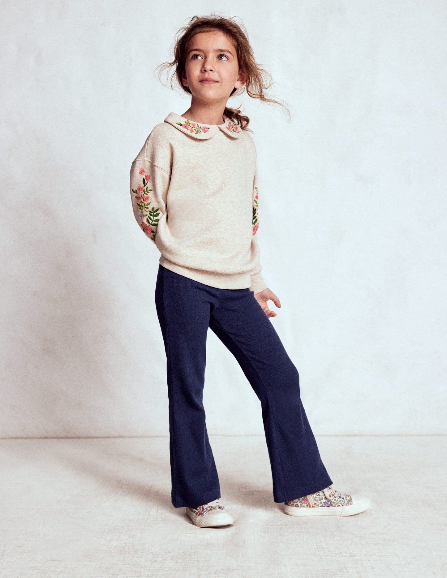 Ribbed Flared Leggings-College Navy