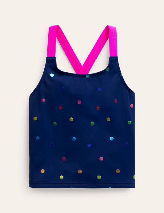 Cross-Back Tankini Top-Rainbow Foil Confetti Spot