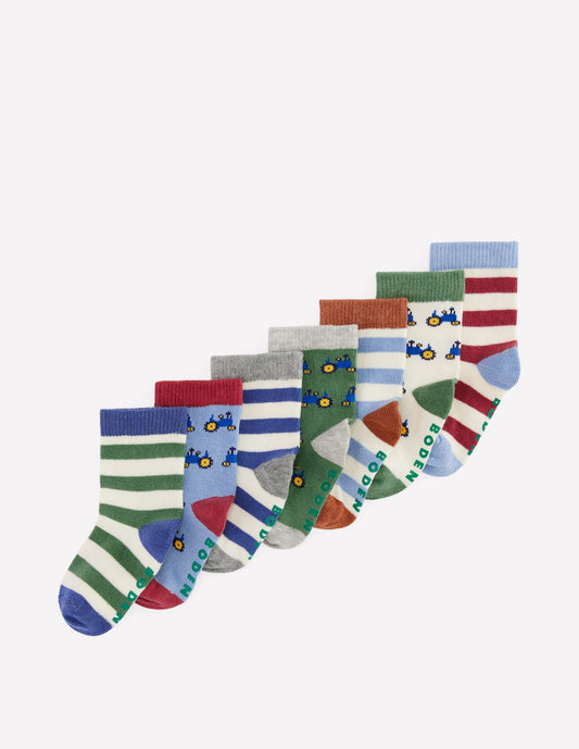 7-pack Baby Socks-Tractors