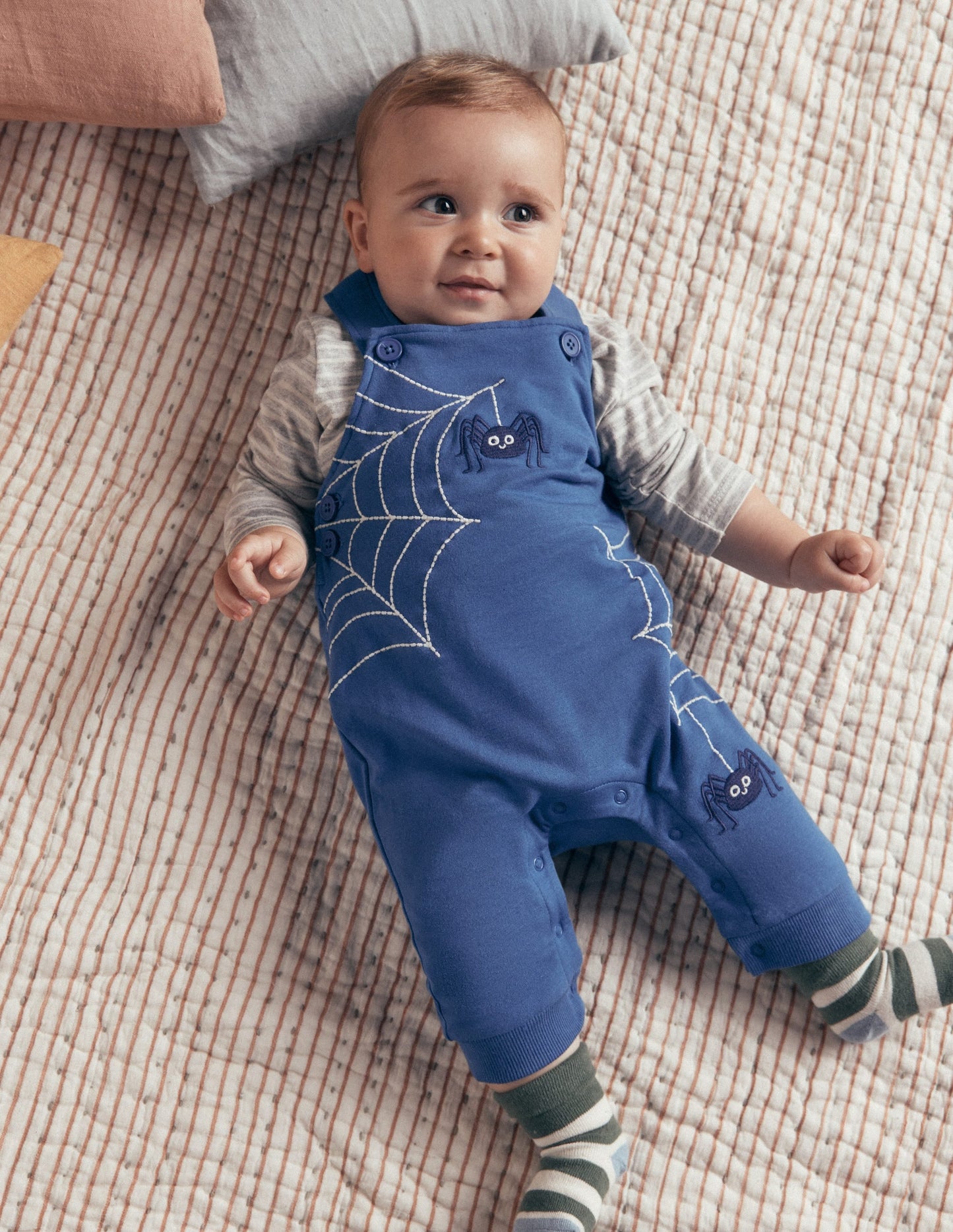 Jersey Dungarees Set-Dark Blue Spider Webs