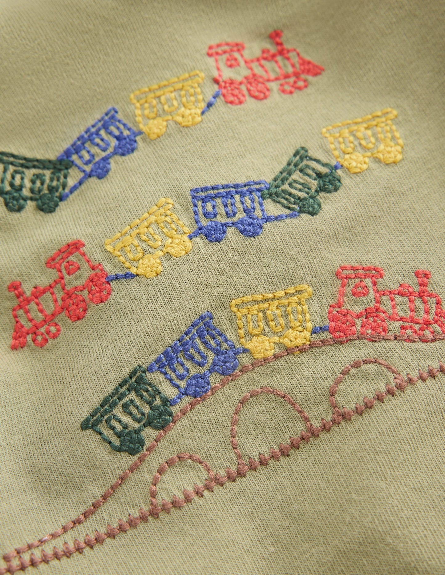 Long Sleeve Appliqué T-shirt-Green Trains