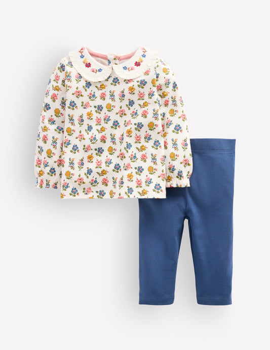 Collared Jersey Set-Blue Ditsy Floral