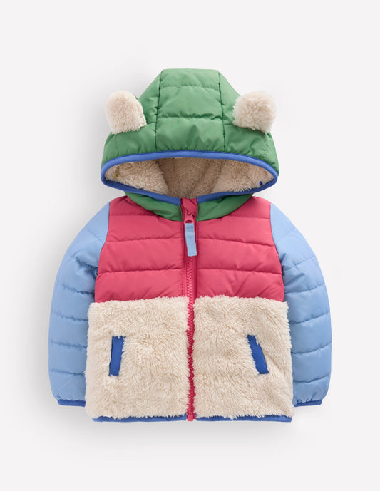 Mixed Borg Jacket-Multi Colourblock