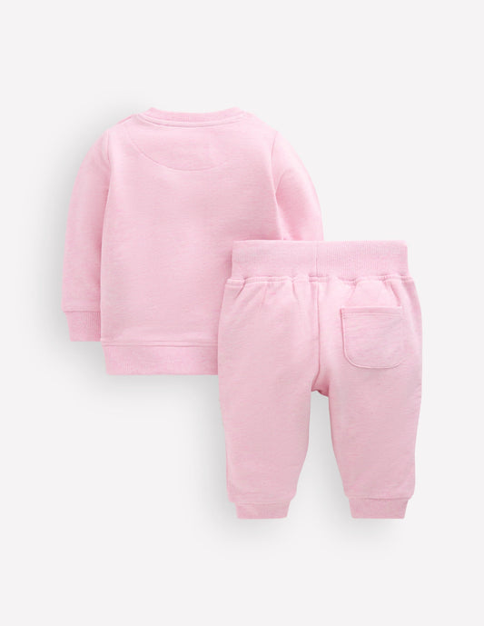 Appliqué Sweatshirt Set-Pale Pink Farm