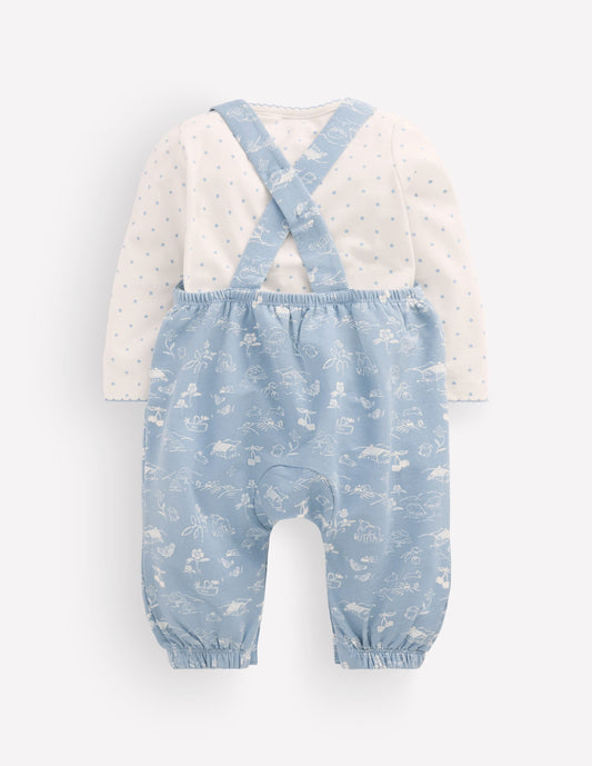 Jersey Dungarees Set-Blue Linear Farm