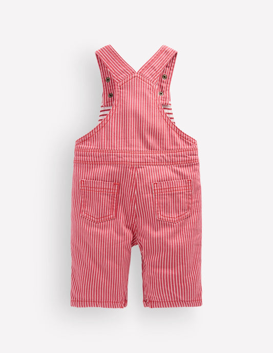 Woven Dungarees-Holly Berry Ticking Stripe