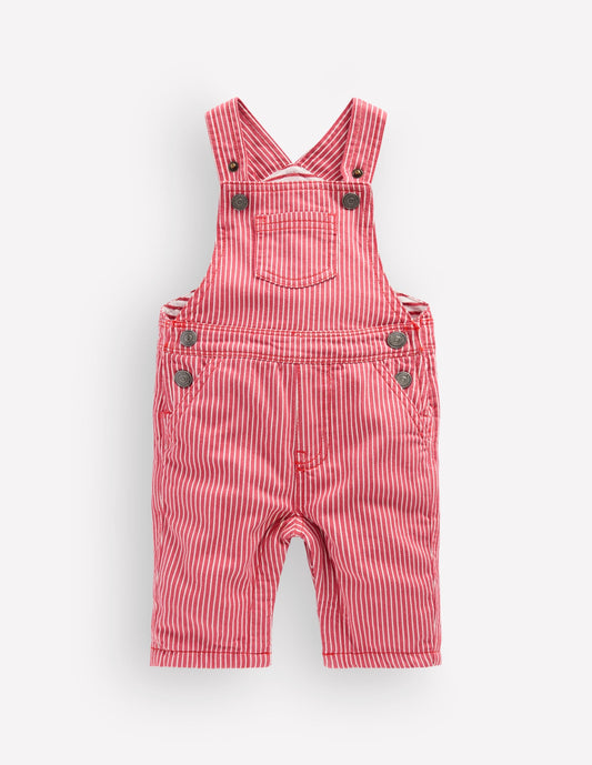 Woven Dungarees-Holly Berry Ticking Stripe