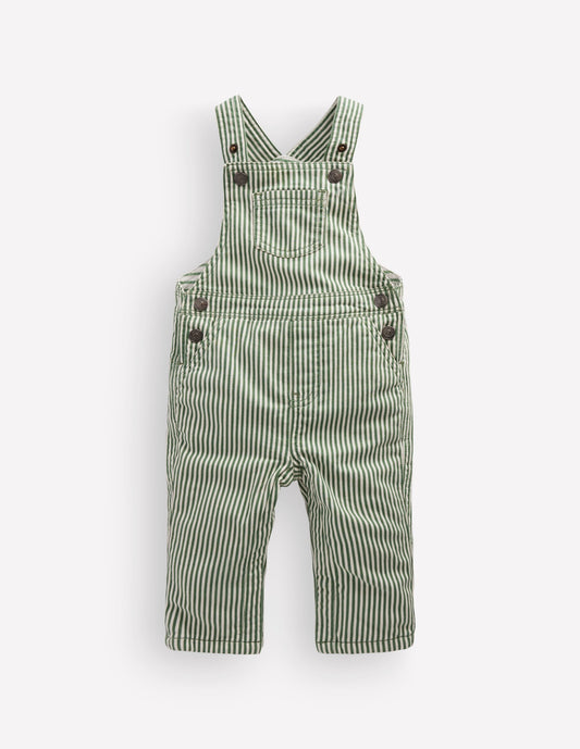 Woven Dungarees-Green Ticking Stripe
