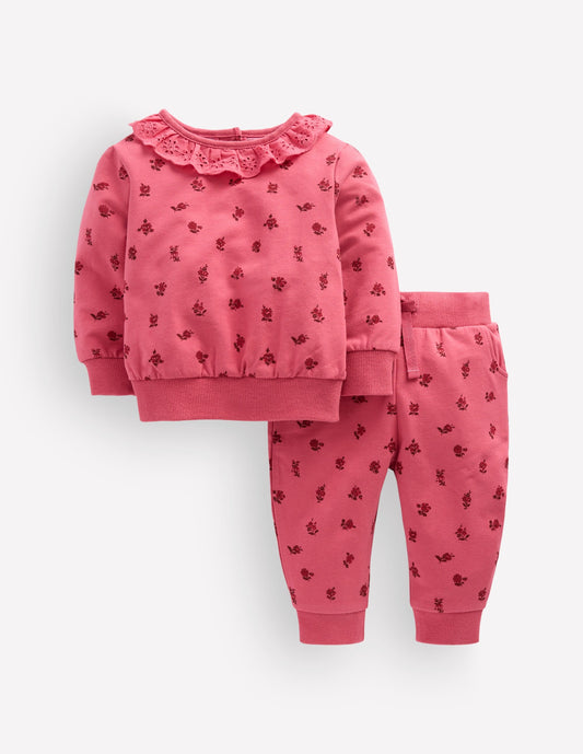 Ruffle Neck Sweatshirt Set-Holly Berry Vintage Rose