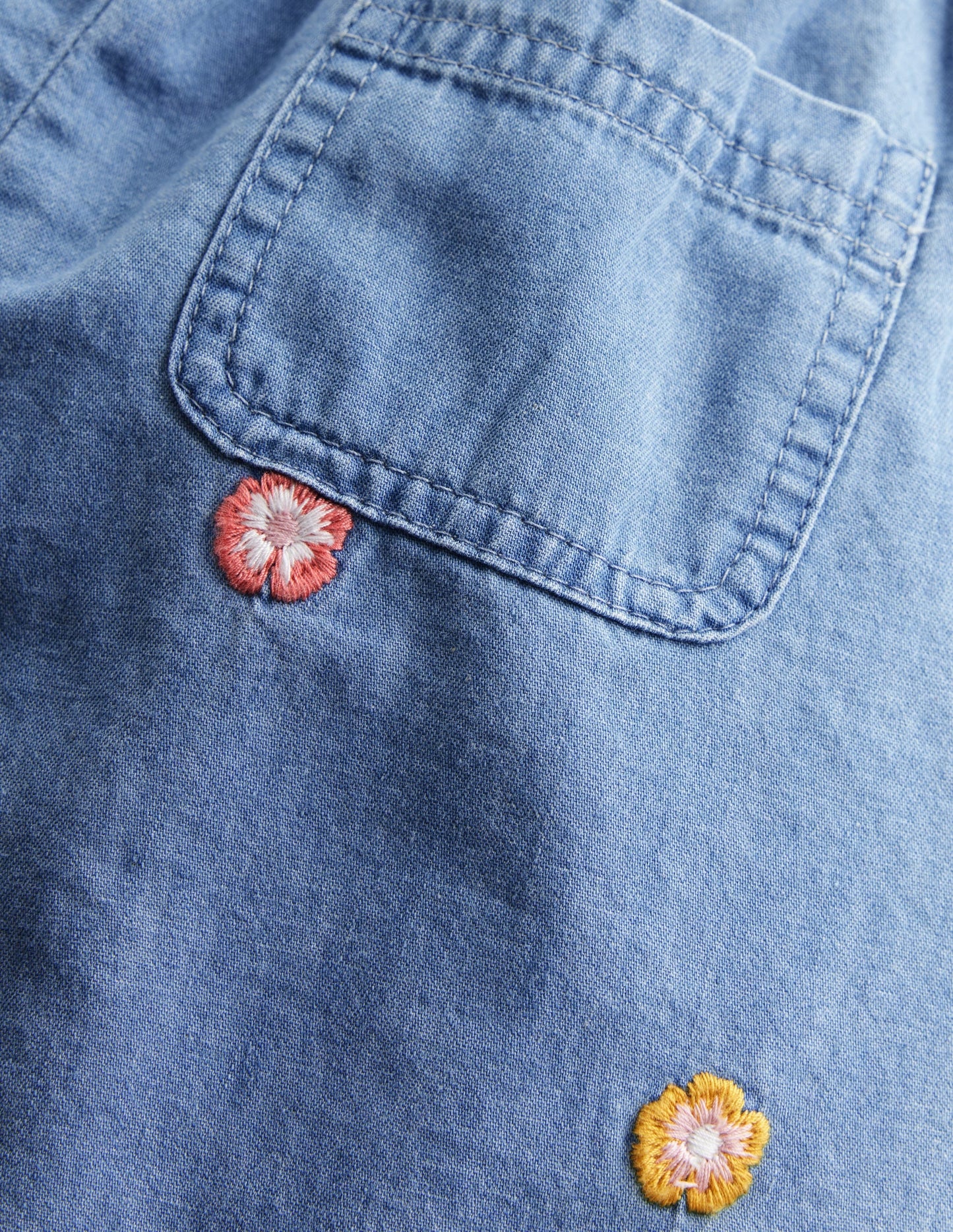 Embroidered Chambray Trousers-Embroidered Chambray