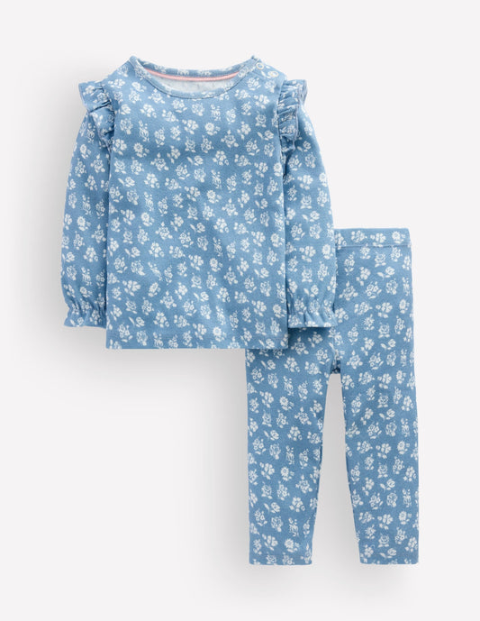 Cotton Pointelle Set-Glacier Blue Ditsy Floral