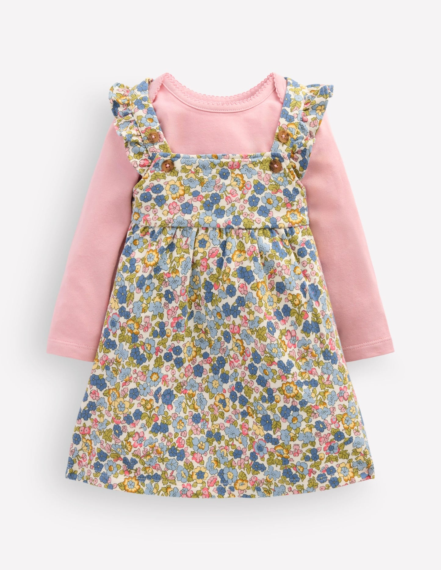 Jersey Pinny Dress Set-Blue Multi Ditsy Floral