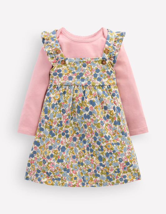 Jersey Pinny Dress Set-Blue Multi Ditsy Floral