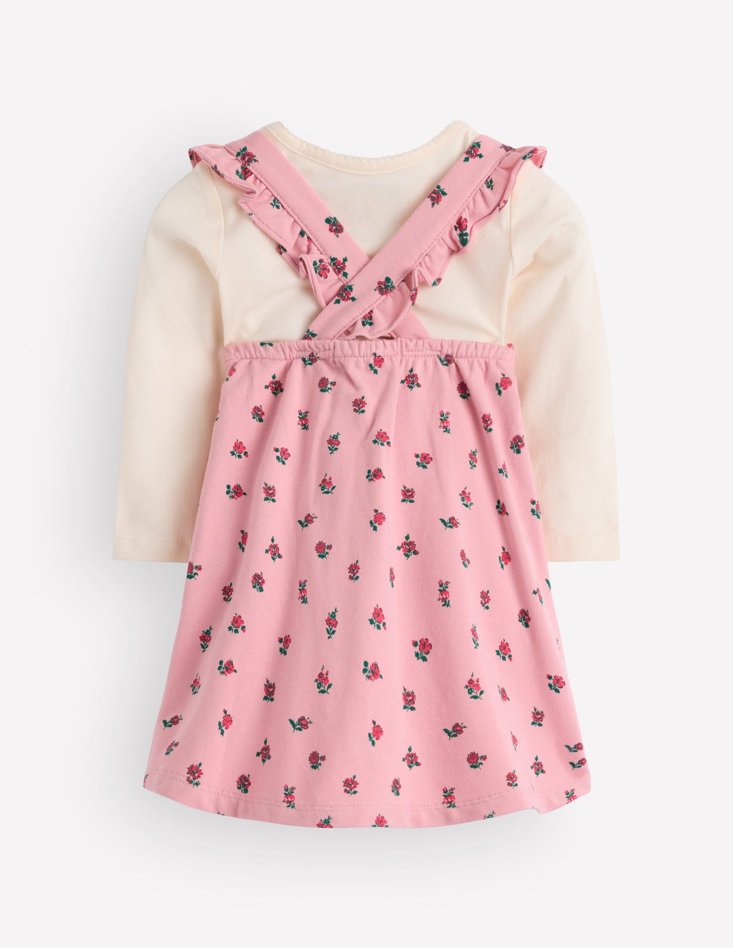 Jersey Pinny Dress Set-Pink Ditsy Vintage Roses