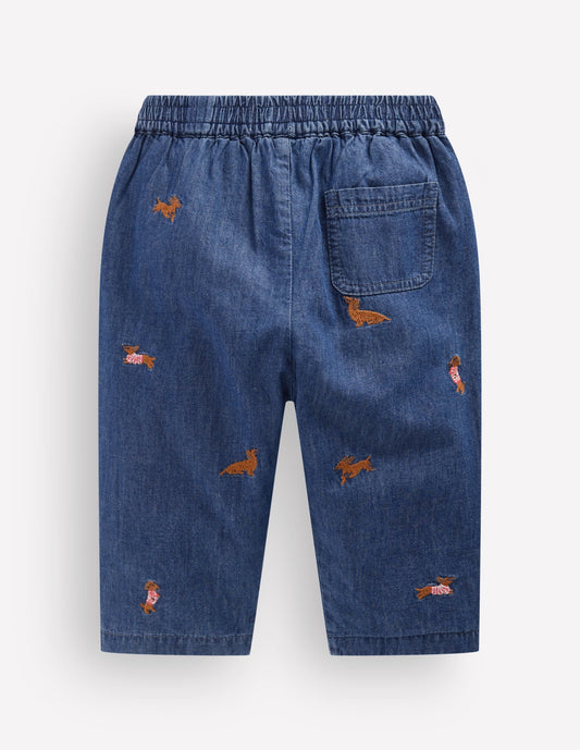 Embroidered Chambray Trouser-Chambray Dogs