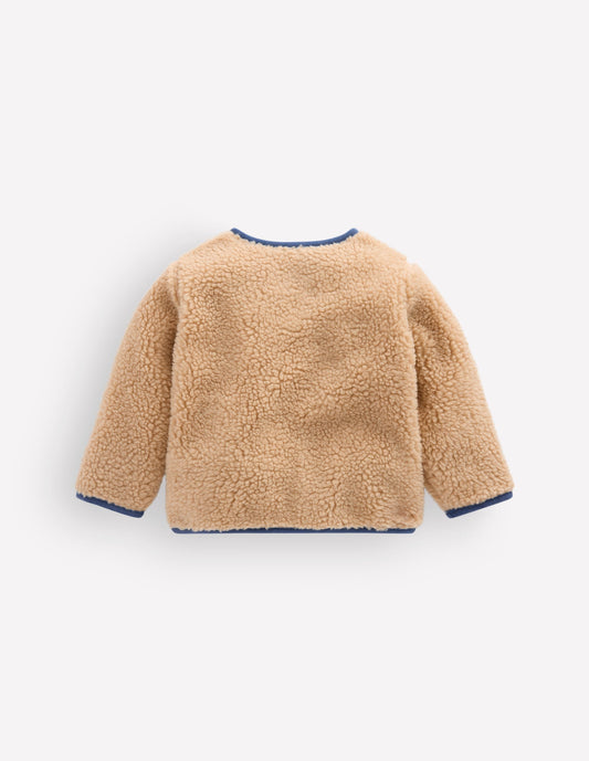 Cosy Borg Button-Down Jacket-Brown/Blue