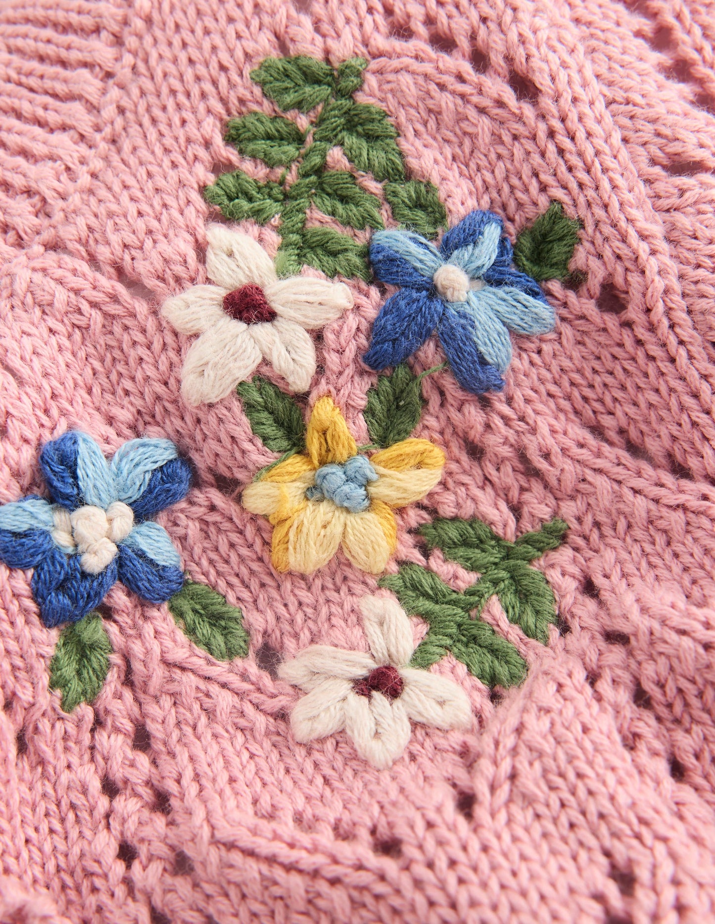 Embroidered Cotton Cardigan-Vintage Pink Mini Embroidered