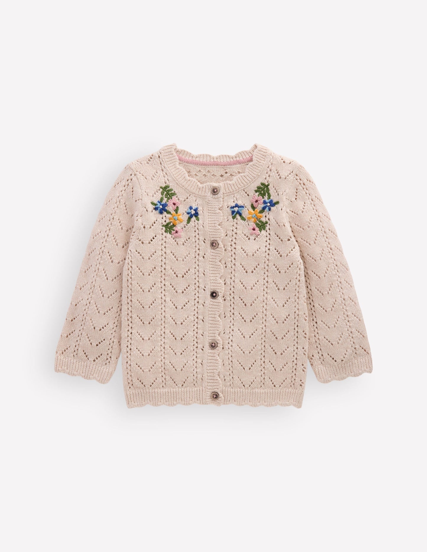 Embroidered Cotton Cardigan-Ecru Marl Mini Embroidered