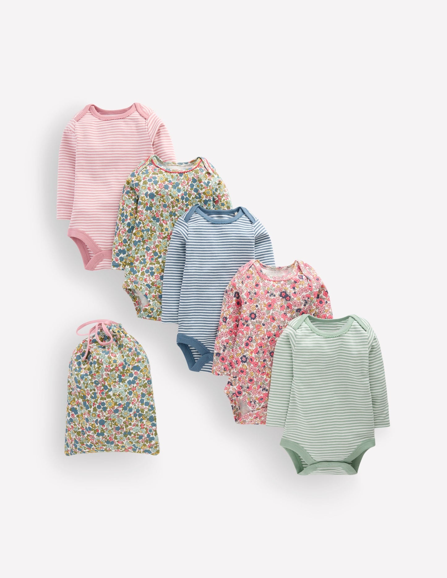 5-pack Cotton Bodies-Multi Floral Stripes