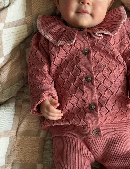 Pointelle Knitted Play Set-Vintage Rose