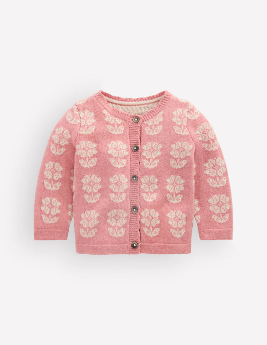 Fair Isle Cardigan-Pink Heather Marl