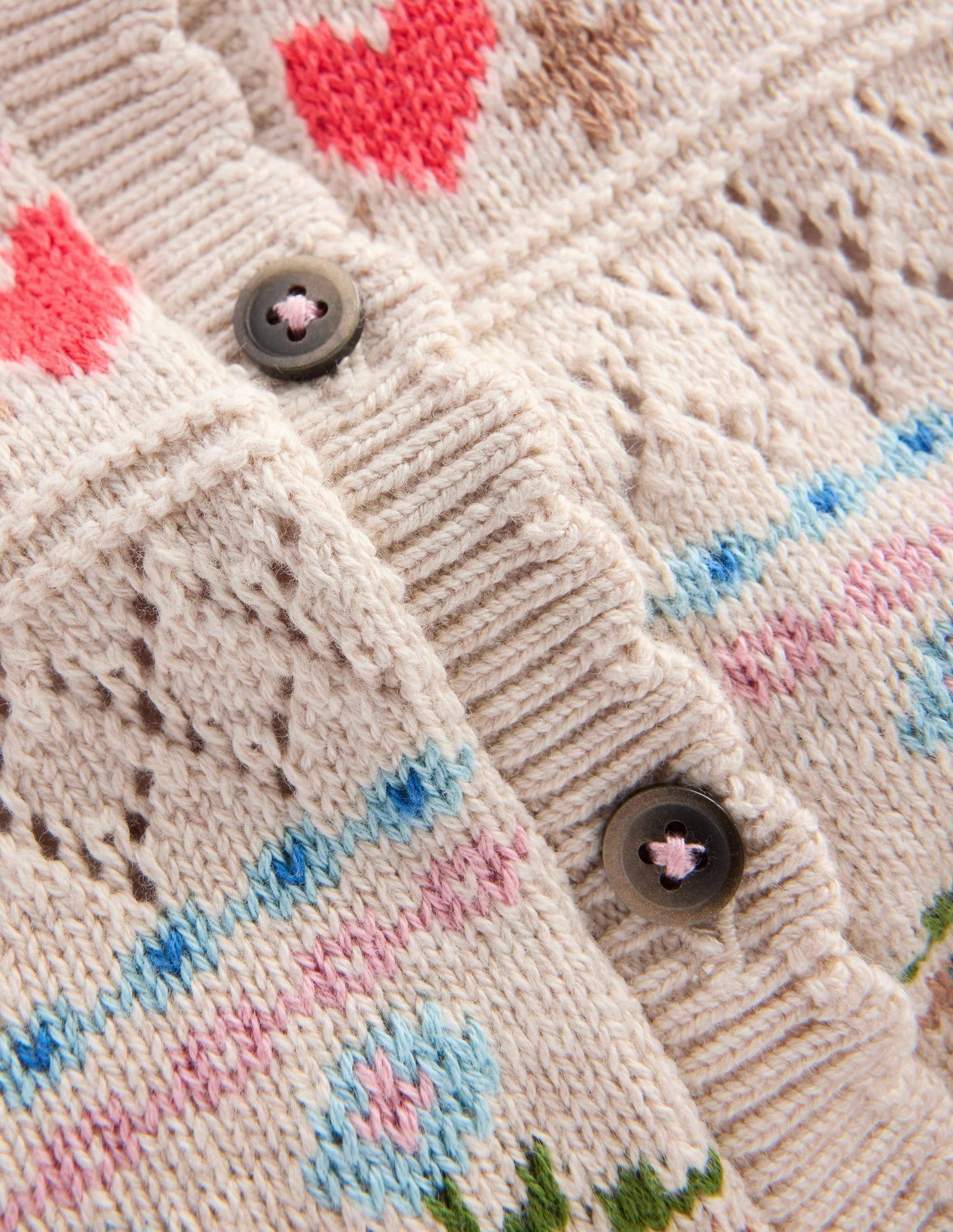 Cotton Fair Isle Cardigan-Oatmeal Marl Multi Flowers