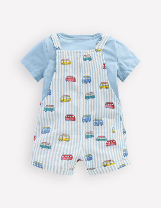 Short Woven Dungaree Set-Silver Lake Blue Camper Vans