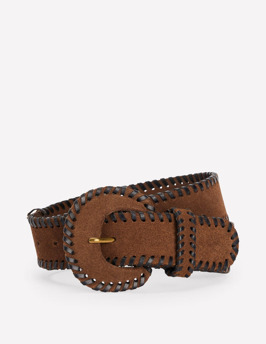 Covered Whipstitch Belt-Raw Umber/Black