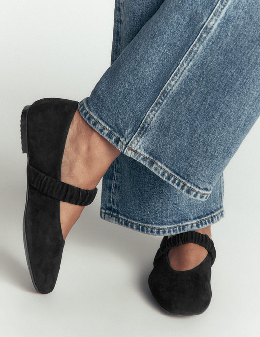 Camilla Ruched Ballet Flats-Black