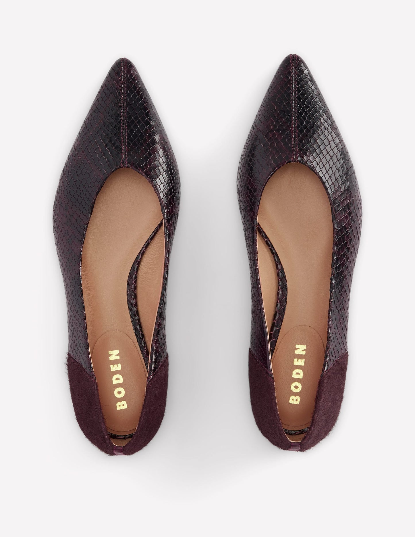 Nigella Pointed Toe Flats-Oxblood Snake Print