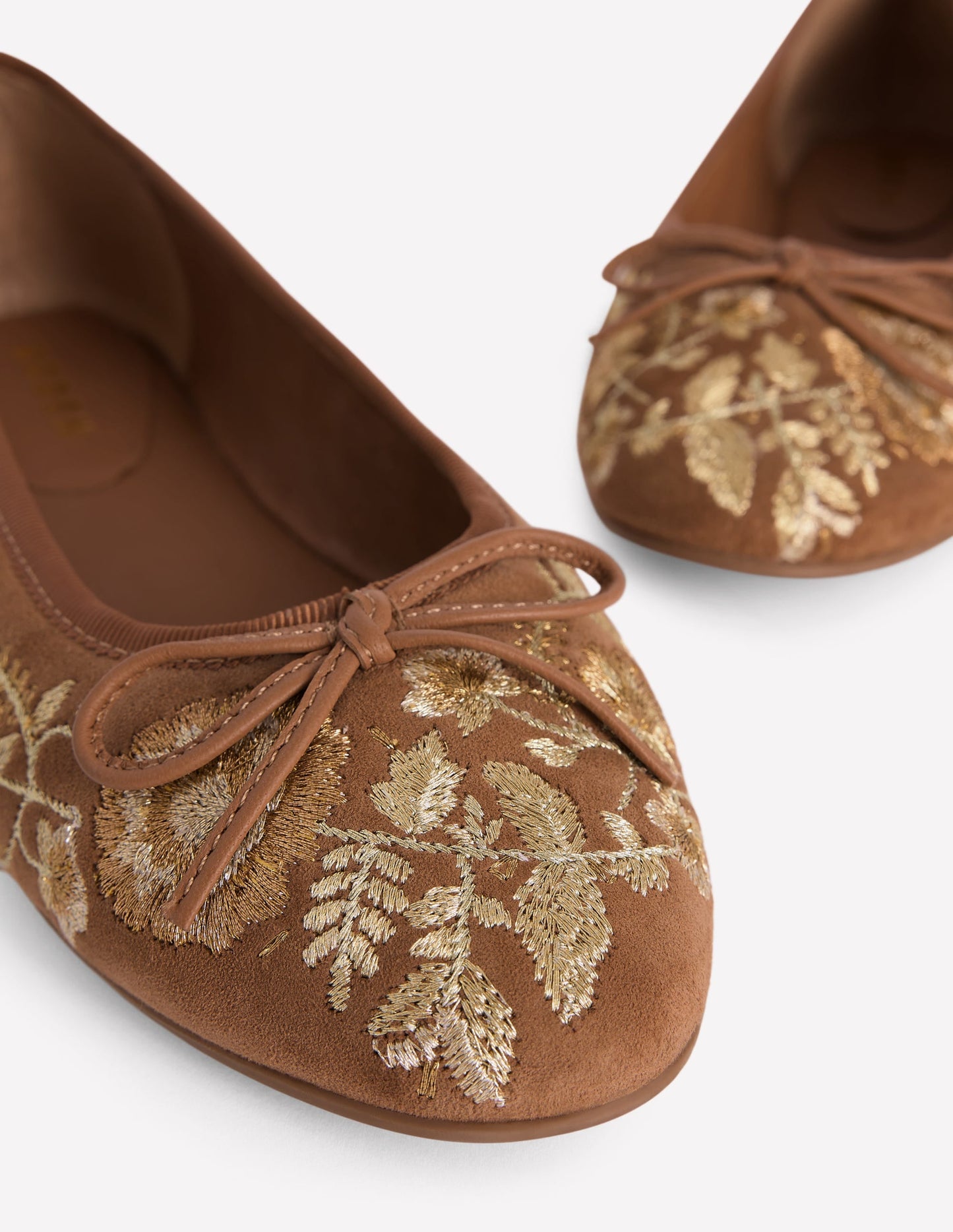 Patti Round Toe Ballet Flats-Gold Embroidered