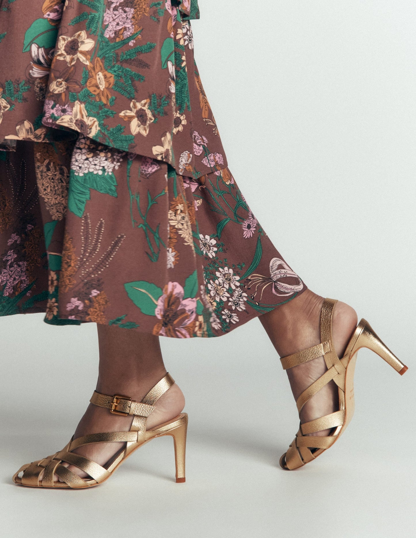Slotted Strap Heeled Sandals-Gold