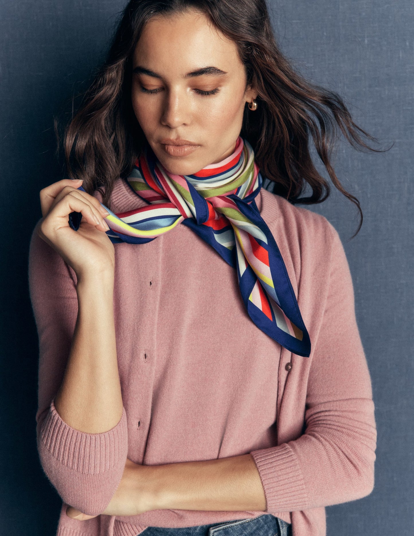 Elisabeth Large Silk Scarf-Multi, Diagonal Rainbow Stripe