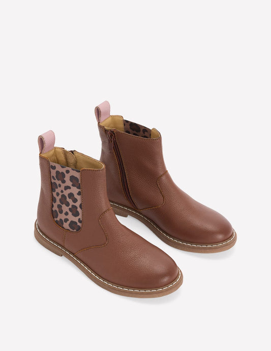 Leather Chelsea Boots-Tan Leopard