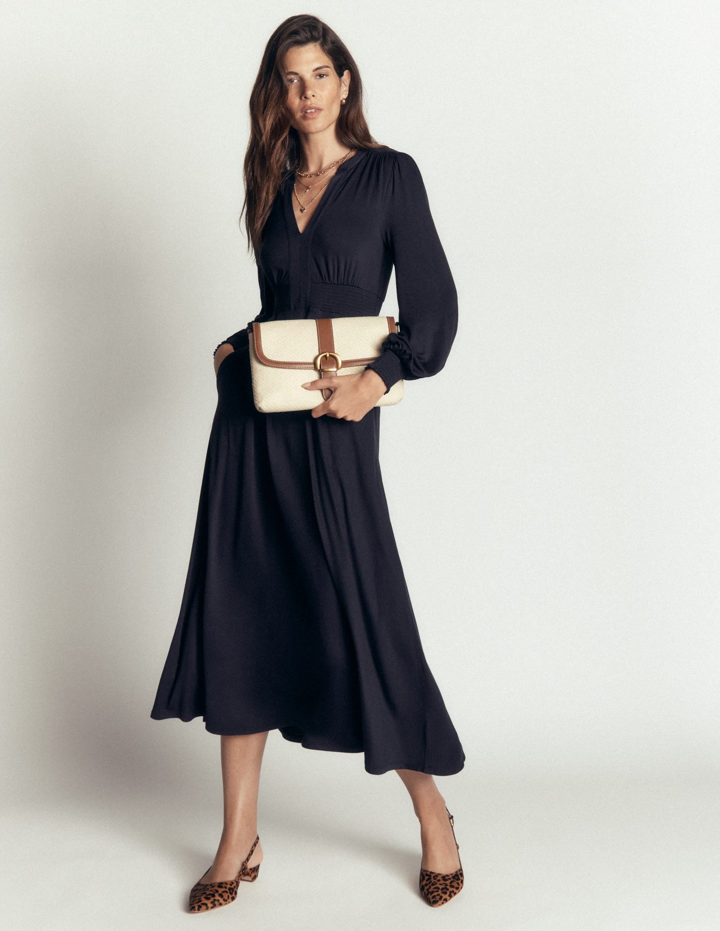 Georgia Jersey Midi Dress-Navy
