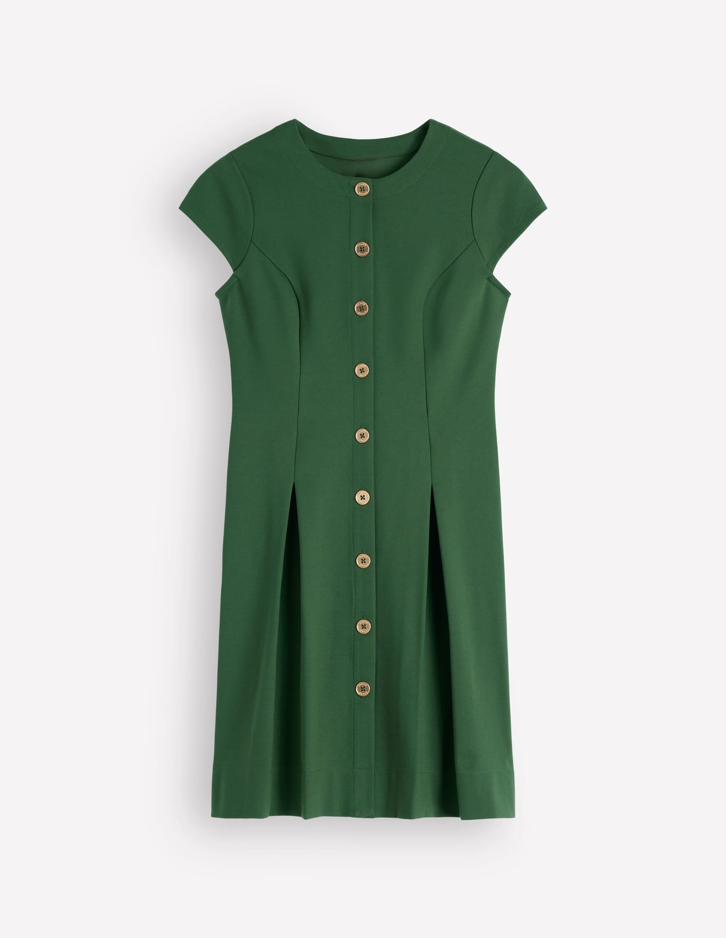 Short Pleated Ponte Dress-Hunter Green