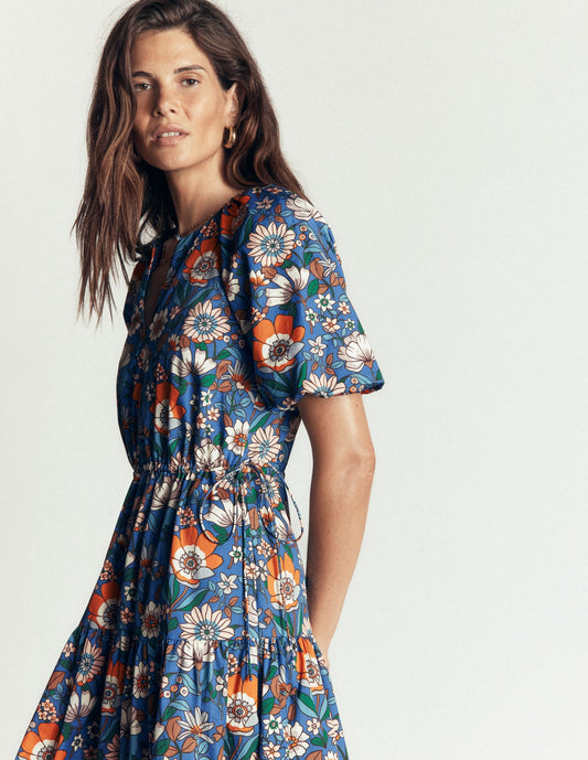 Draw Waist Cotton Dress-Multi, Floral Field