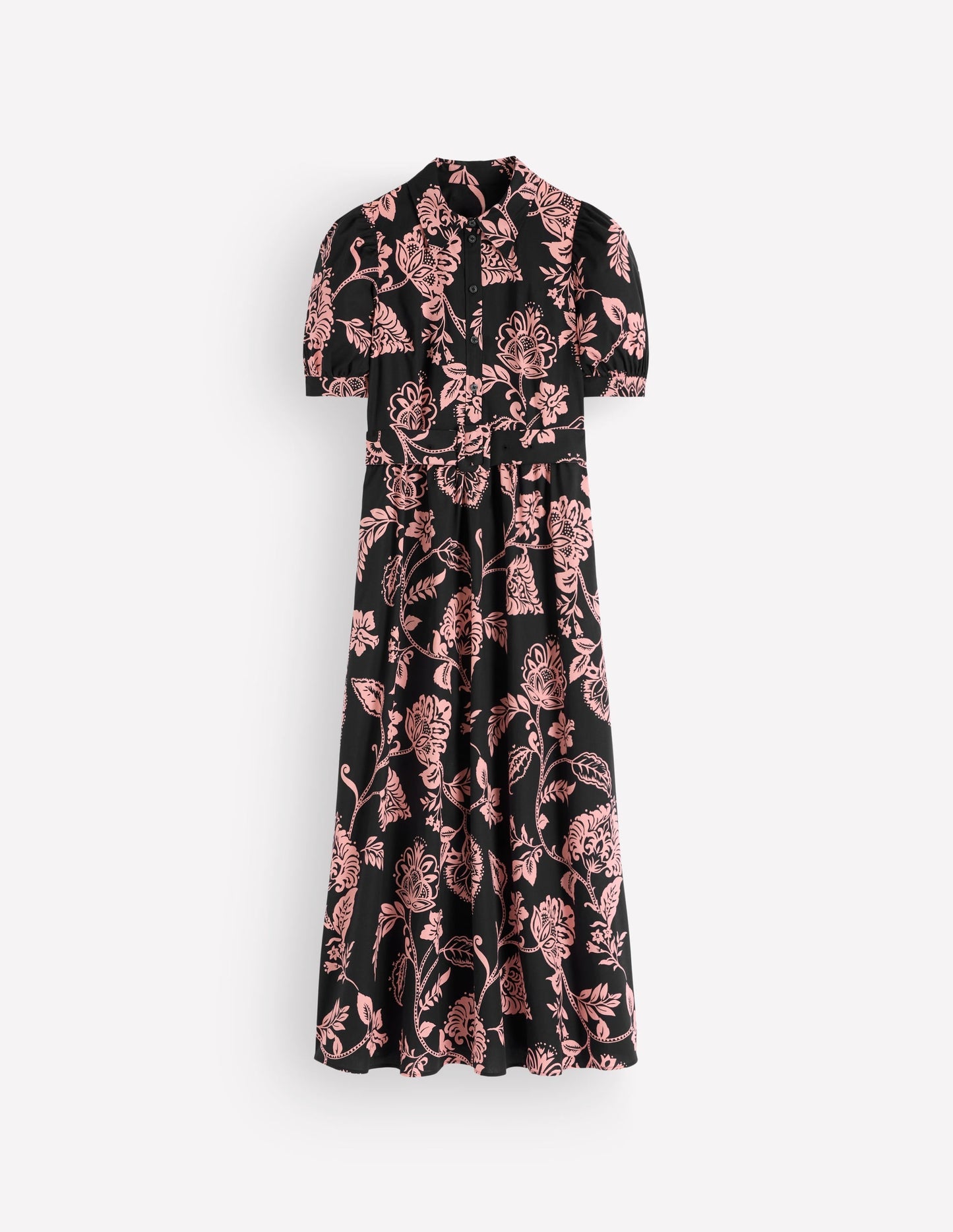 Belted Cotton Midi Dress-Black, Planted Meadows