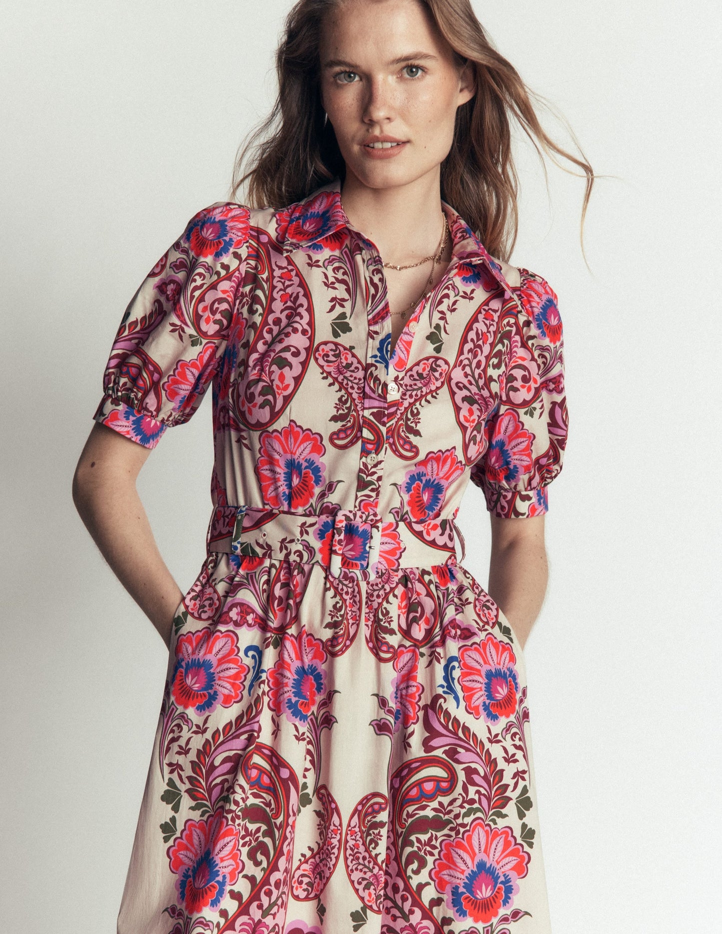 Belted Cotton Midi Dress-Multi, Bohemia Dream