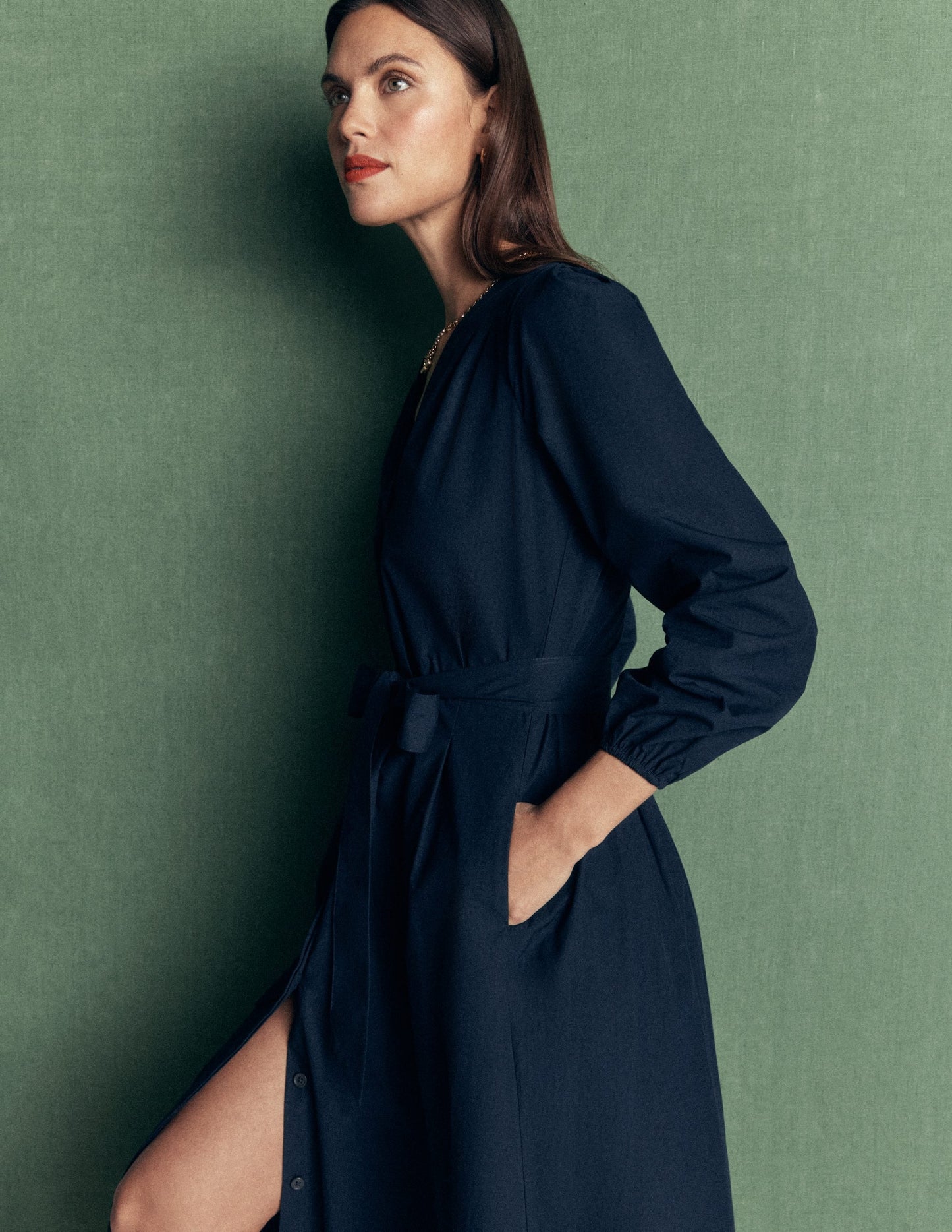 Nicola Cotton Midi Dress-Navy