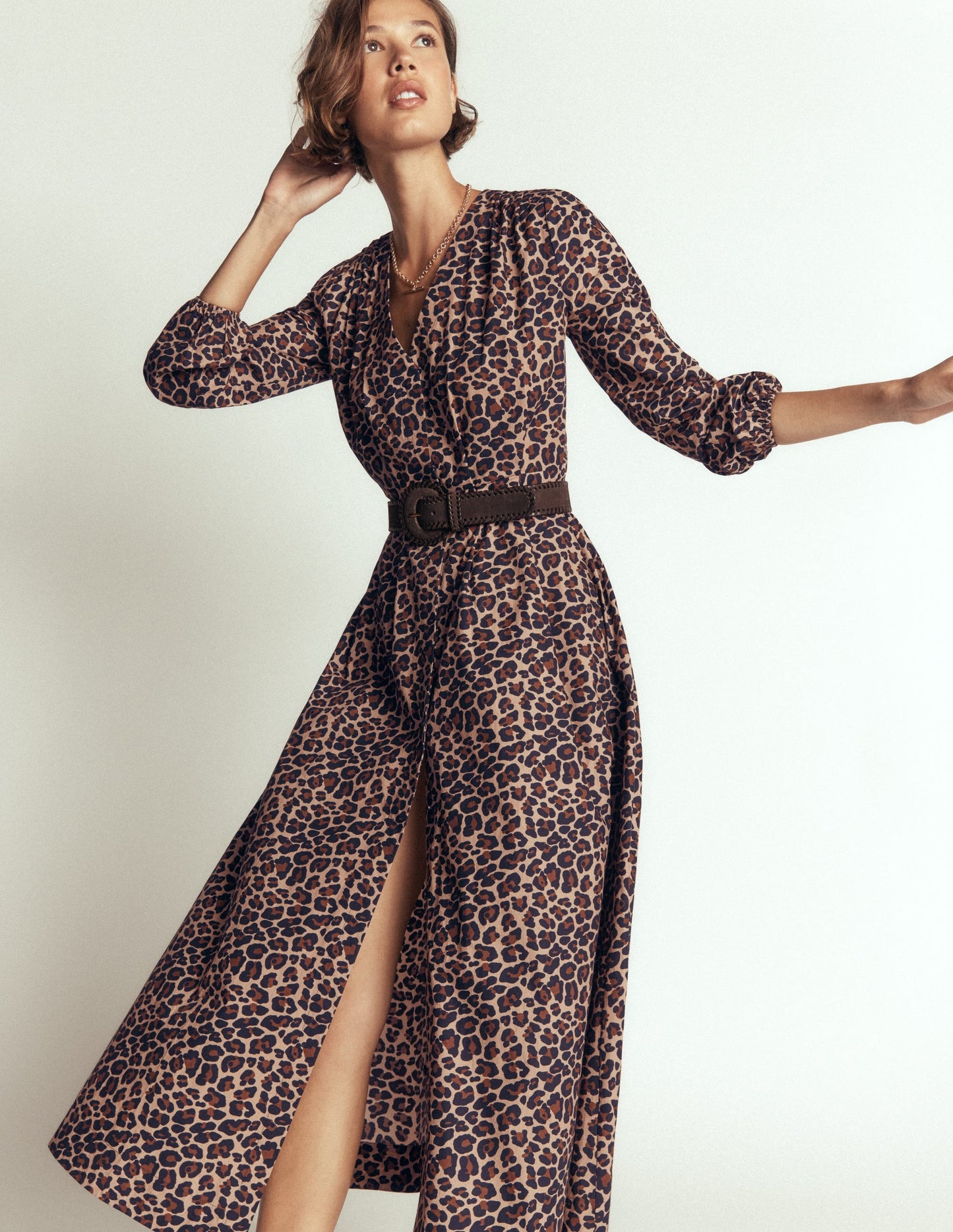 Nicola Cotton Midi Dress-Camel, Animal Fields